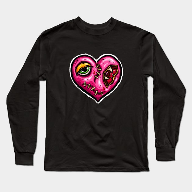 Zombie Heart Stitched Plaster Pink Valentines Day Long Sleeve T-Shirt by Squeeb Creative